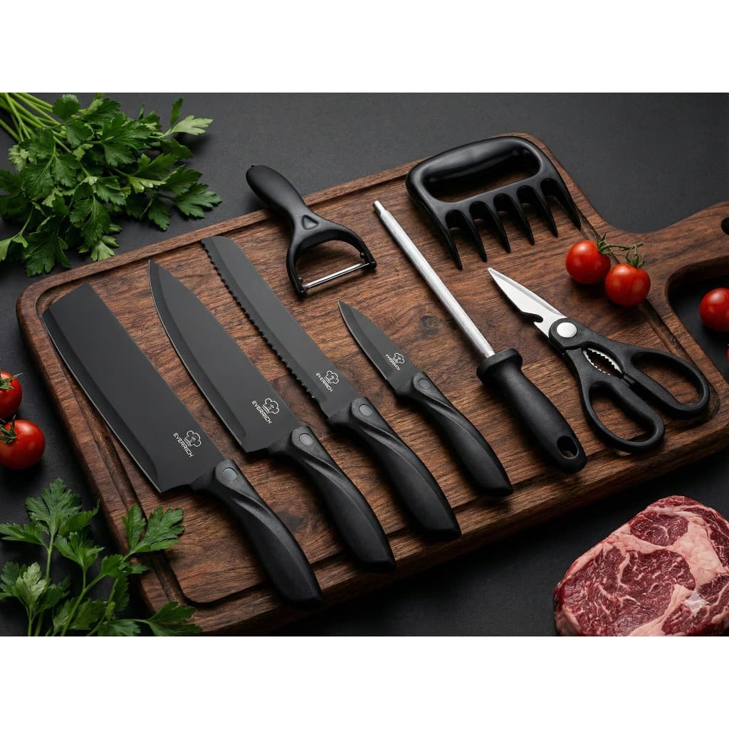 Kit Facas Inox 8 Peças Antiaderente Cozinha Profissional Chef Churrasco