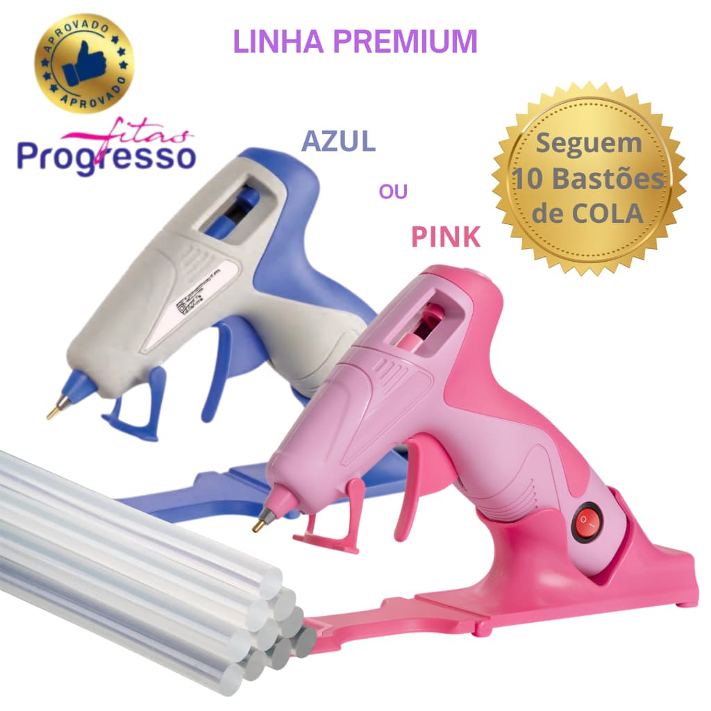 KIT Pistola Cola Quente Sem Fio Premium Artepunto Bico Fino 7mm + 10 Bastões de Cola | Pink ou Azul