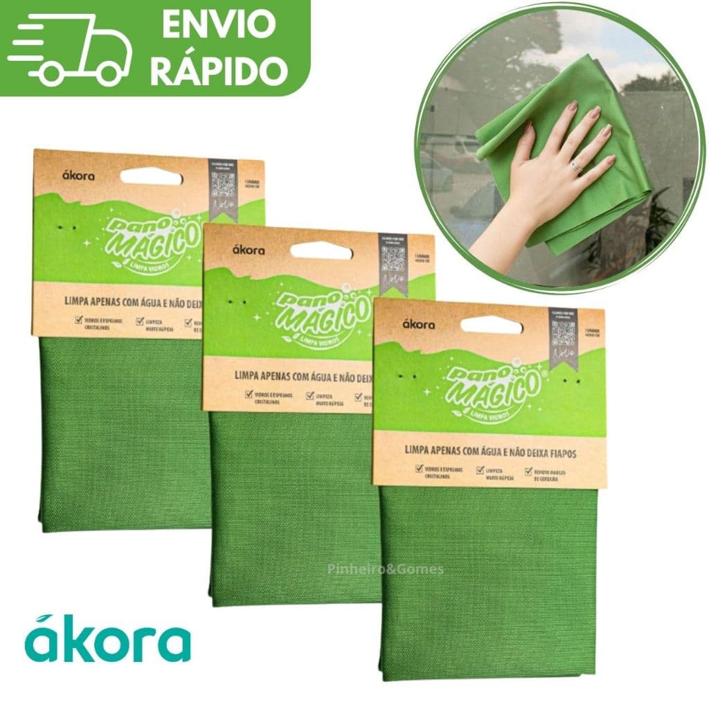 KIT Limpa Vidro Pano Mágico Ákora Original Poliamida e Poliéster Microfibra