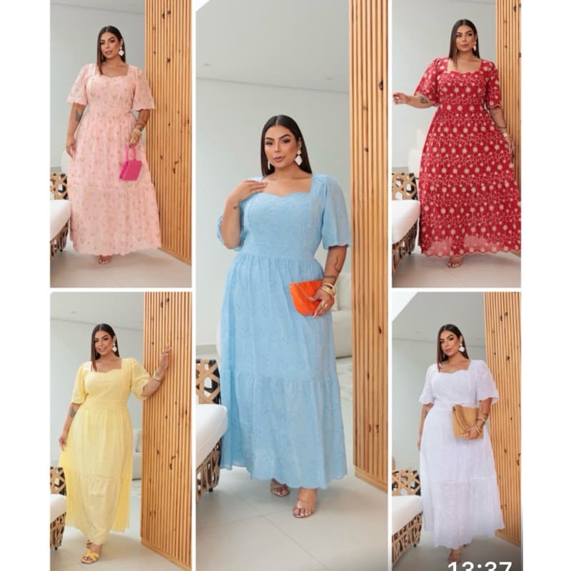 vestido longo em tecido lesser algodão  plus size