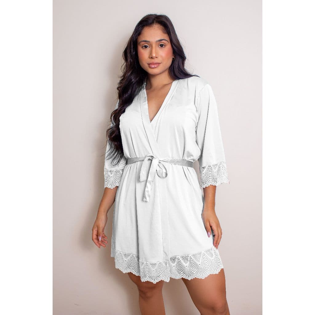 Robe Luxo Romantic Renda Roupão Confortável Linha Noite