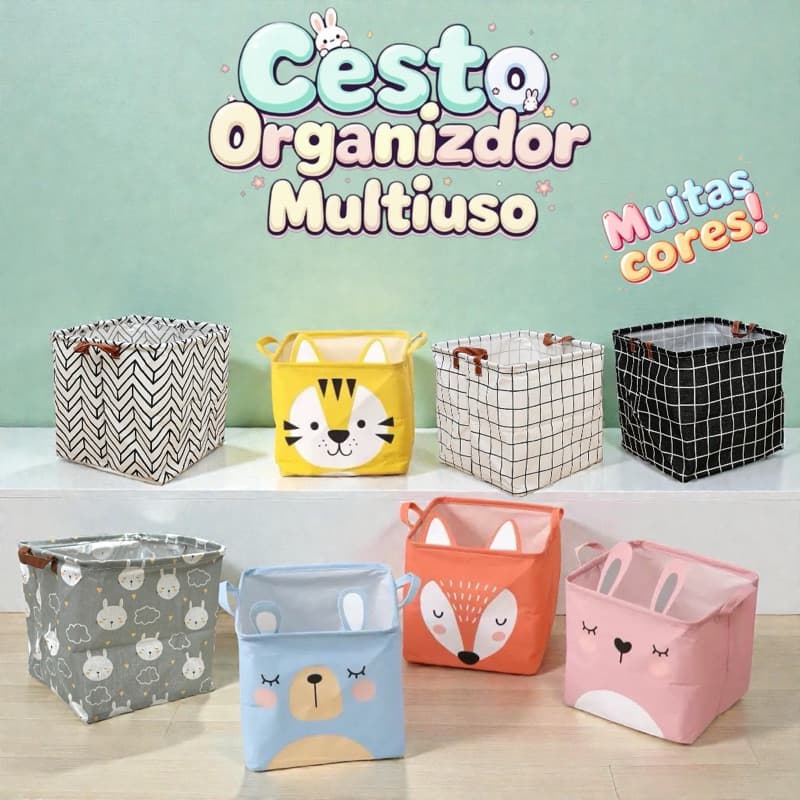 Cesto Organizador Multiuso Dobrável Compacto e Resistente Para Roupa Suja, Brinquedos e Mais