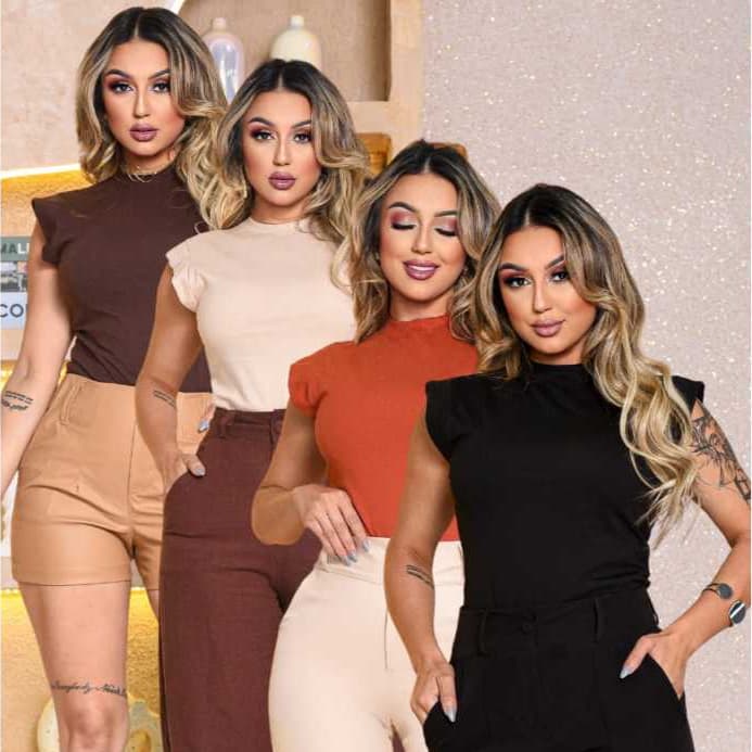 Kit 4 blusas Femininas Basicas Musclee Tee Minimalista T shirts feminina 100% Algodao Camiseta Luxo