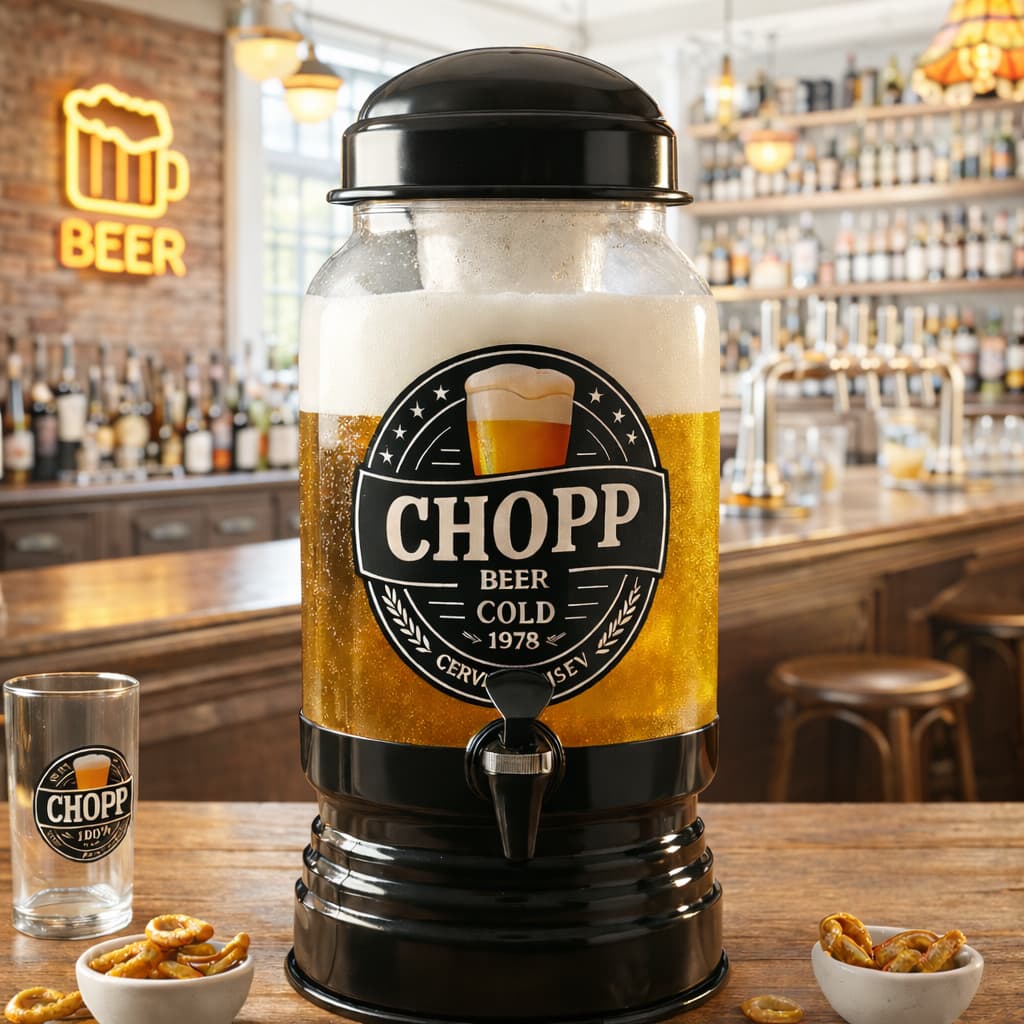Chopeira De Vidro 3 Litros Com Dispenser De Gelo Torre De Chopp Bar Bebidas Confraternização