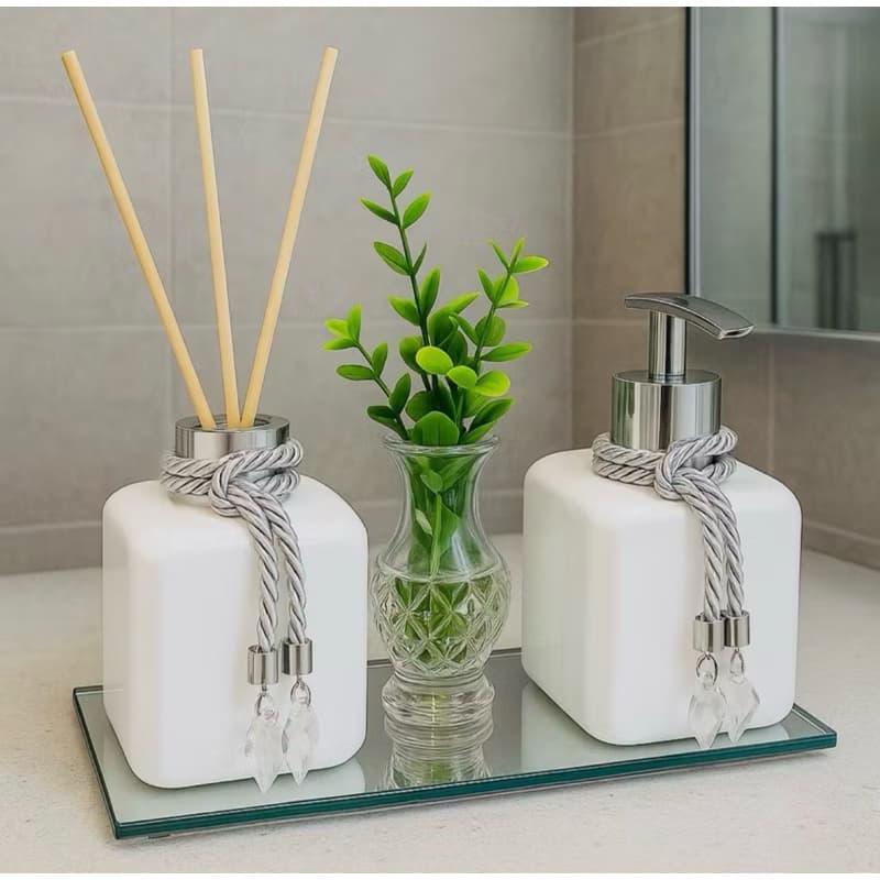 Kit Lavabo Pet Vasinho Válvula Saboneteira e Difusor de Varetas Bandeja