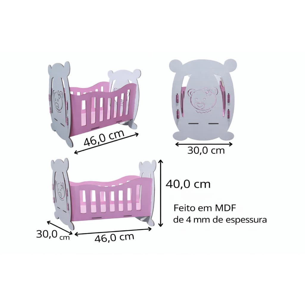 Berço de boneca Branco em MDF 4mm