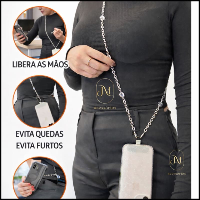 Alça Corrente Premium para Celular Libera as Mãos, Evita Quedas e Furto | Universal