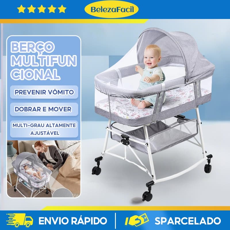 Berço Portátil Moises Co-bed Com Balanço Mosquiteiro e Cesto Cinza