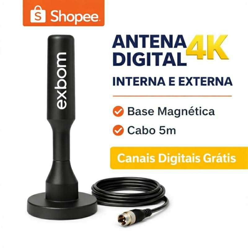 Antena Digital TV 4K HDTV Exbom Interna Externa Cabo 1,5m 3m 5m Sinal Forte