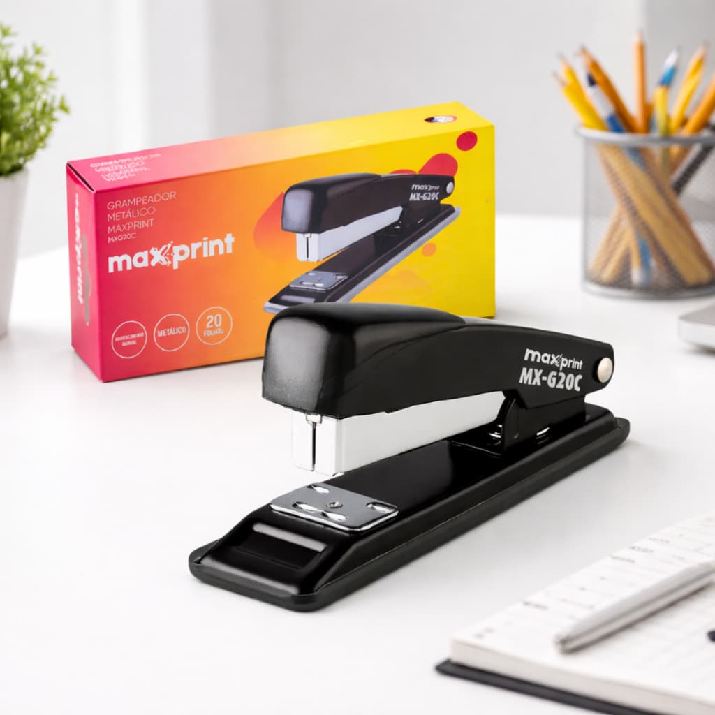 Grampeador Metálico Compacto Escolar E Escritório Mx-g20c Capacidade de até 20 Folhas - Maxprint