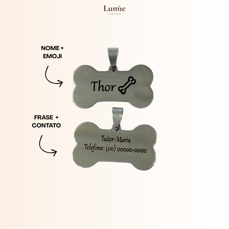 Placa Pet de Identificação Pingente com Nome Telefone Gravado para Cachorro Gato