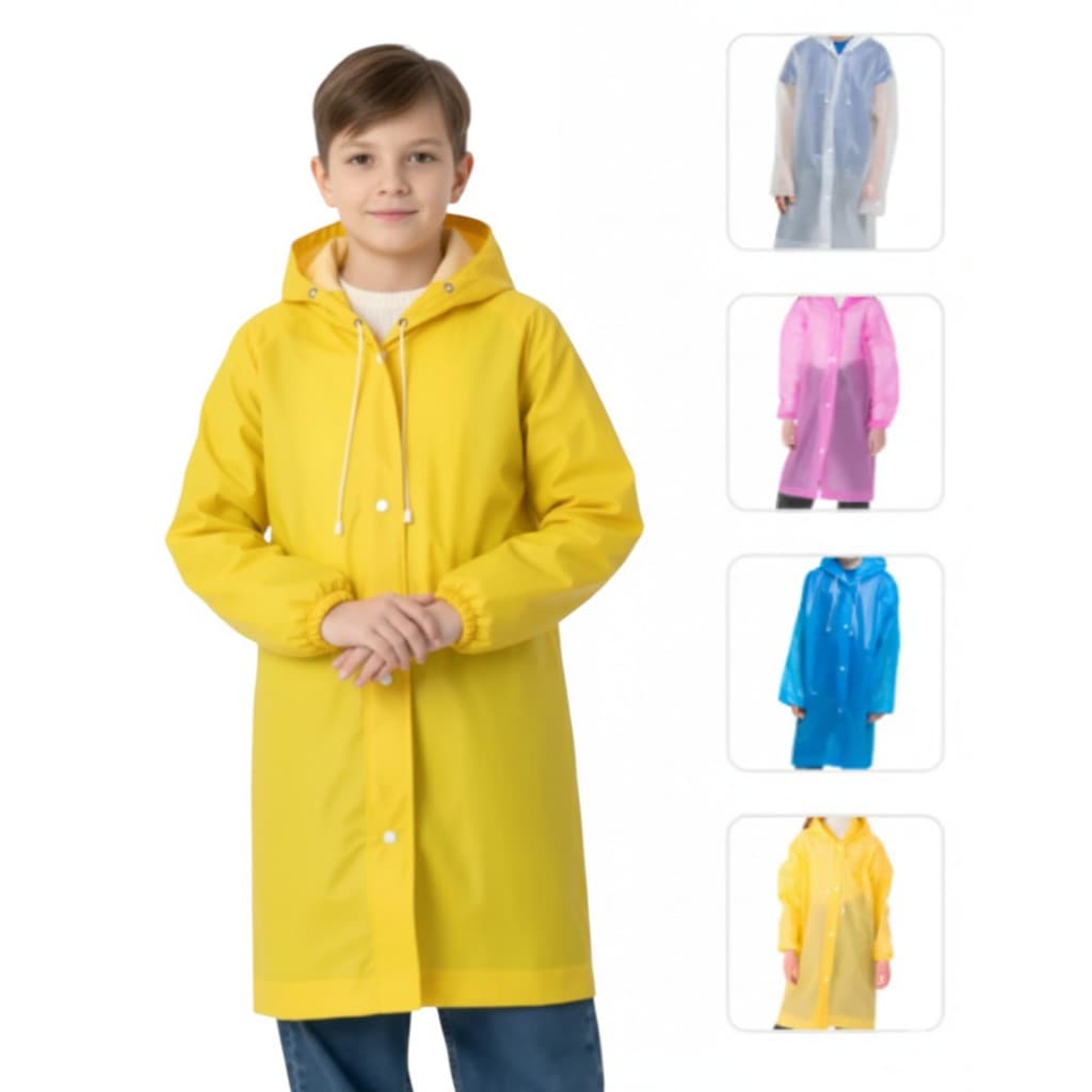 Capa Chuva Infantil Unissex PVC Impermeável com Capuz para Crianças