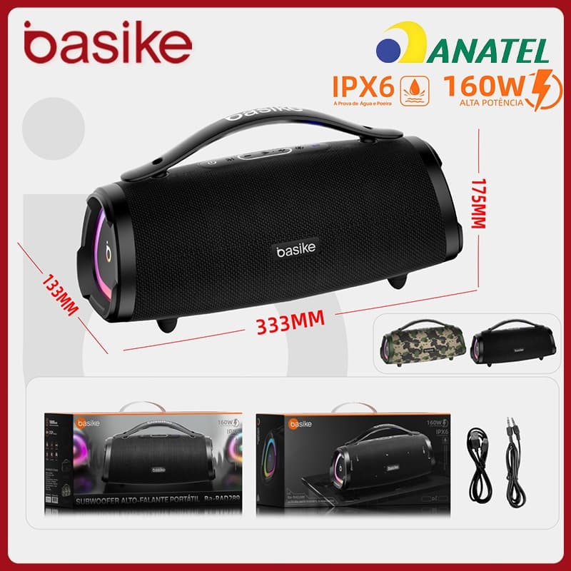 Basike caixa de som bluetooth portátil，boombox bluetooth 160W TWS，Alto-falante Bluetooth Subwoofer，rad289