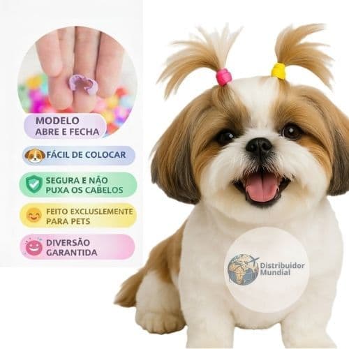 Kit Prendedor de Pelo Pet 48 ou 120 Peças Acessório Banho e Tosa Cães Elástico Xuxinha Laço Shitzu Yorkshire Penteado