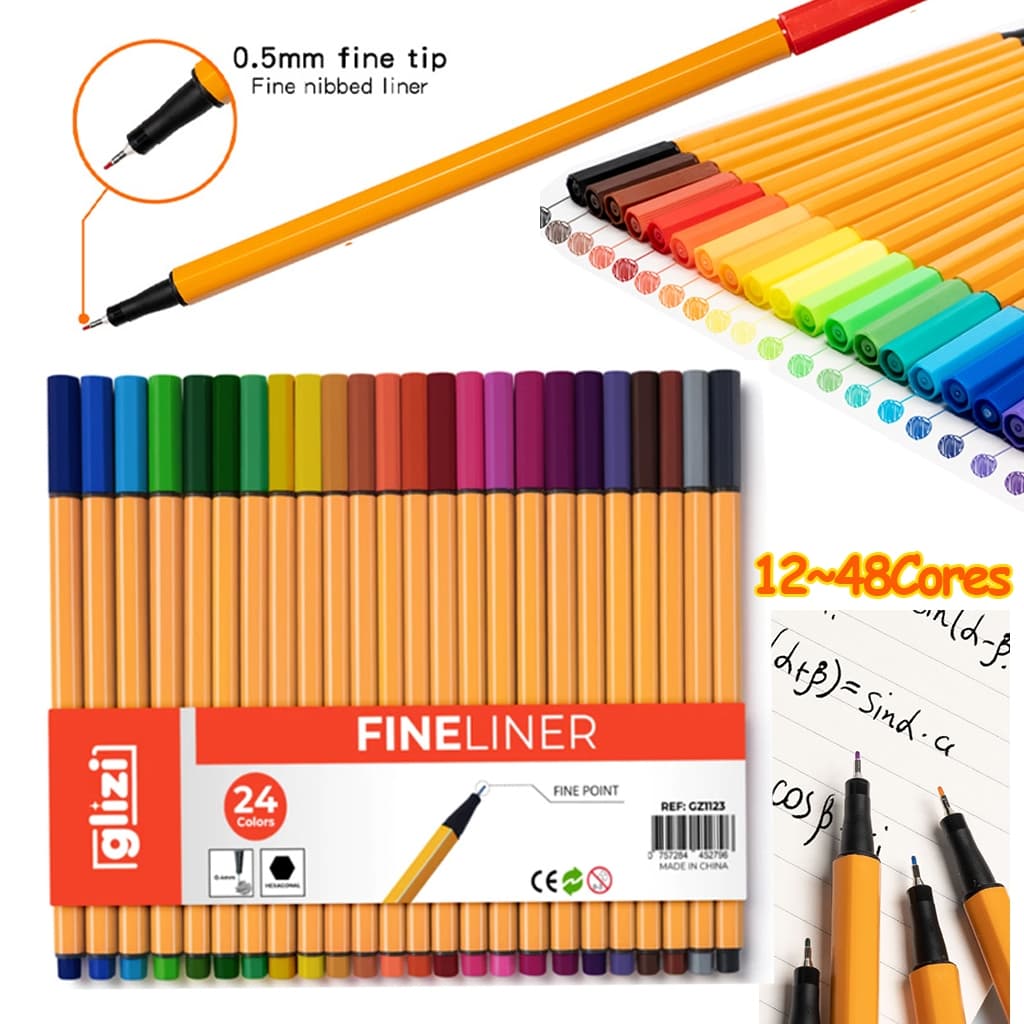 kit 12/18/24/36/48 Canetas Coloridas Fine Line Ponta Fina 0.4 mm 1ª Linha