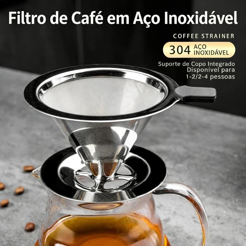 Filtro Coador De Café Inox 103 Dispensa Papel Reutilizável Com Pegador em Silicone Presentes Natal