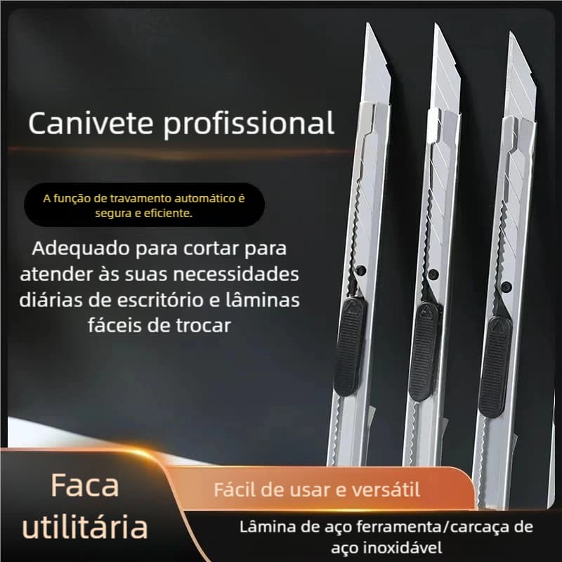 Estilete Metal 9mm 30 Graus Profissional - Ferramenta para Embalagens e Aplicação de Adesivo