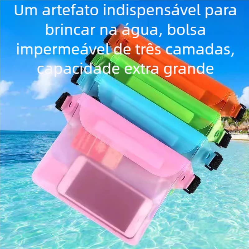 Bolsa de Cintura Ajustável Impermeável - Pochete PVC para Celular e Natação | Pronta Entrega