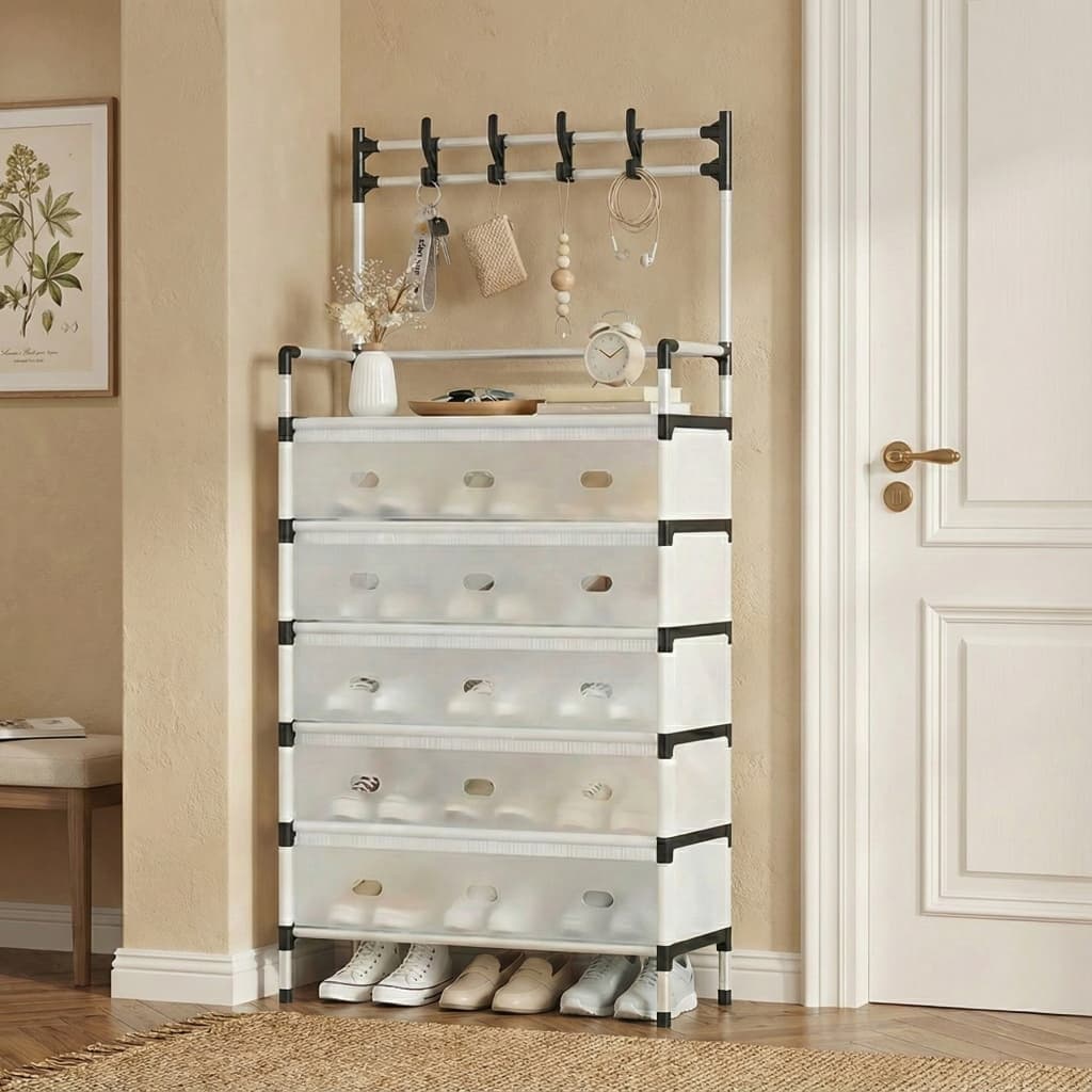 Sapateira de Plástico Anti-Pó com  e Cabideiro - Organizador Vertical para Calçados e Acessórios