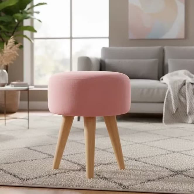 Puff Redondo Pé Palito Banqueta Reforçada - Várias Cores