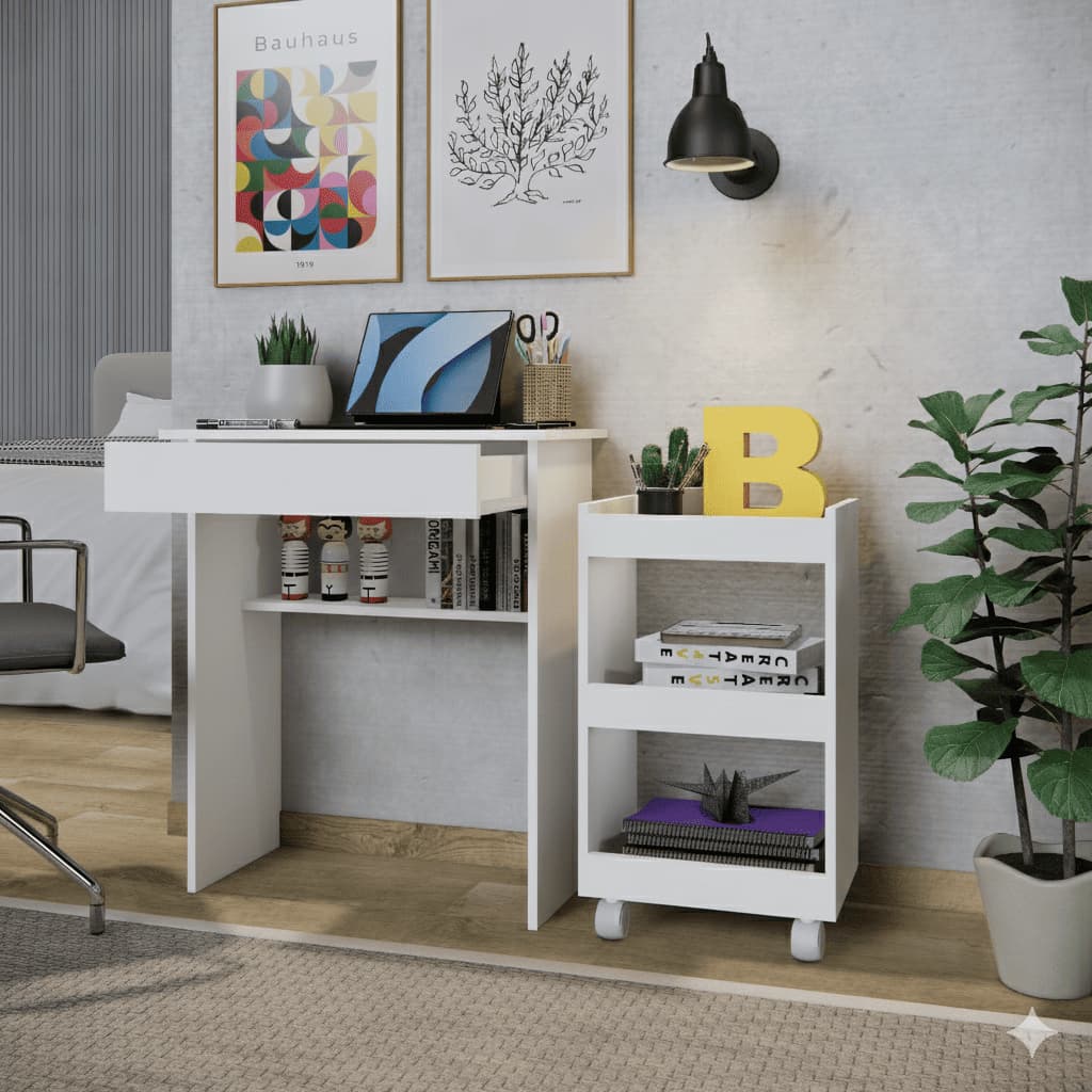Escrivaninha Computador Notebook e Porta Livros e Utensílios para Escritório e Quarto