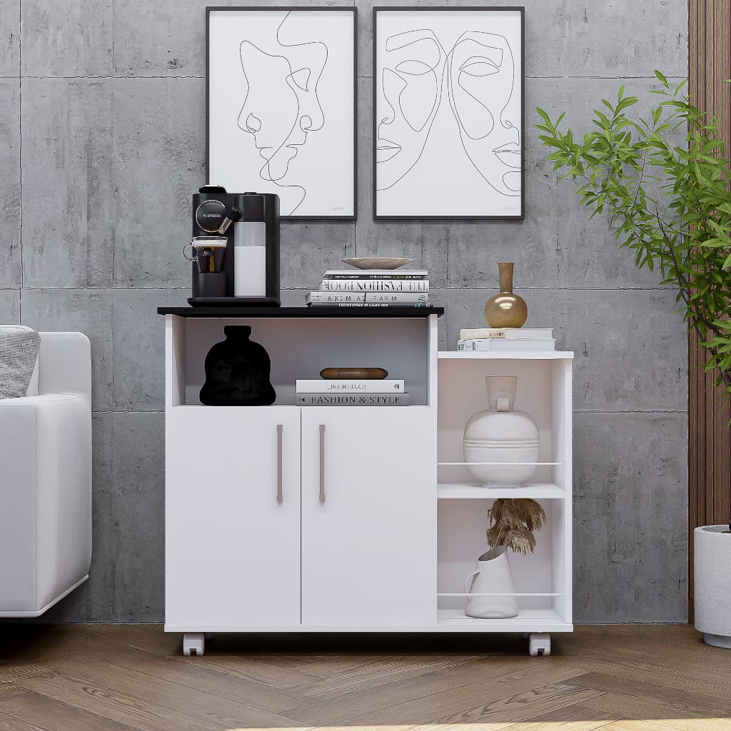 Armário Cozinha Balcão 2 Portas Multiuso Com Rodinhas Suporte Microondas Móveis Bonatto