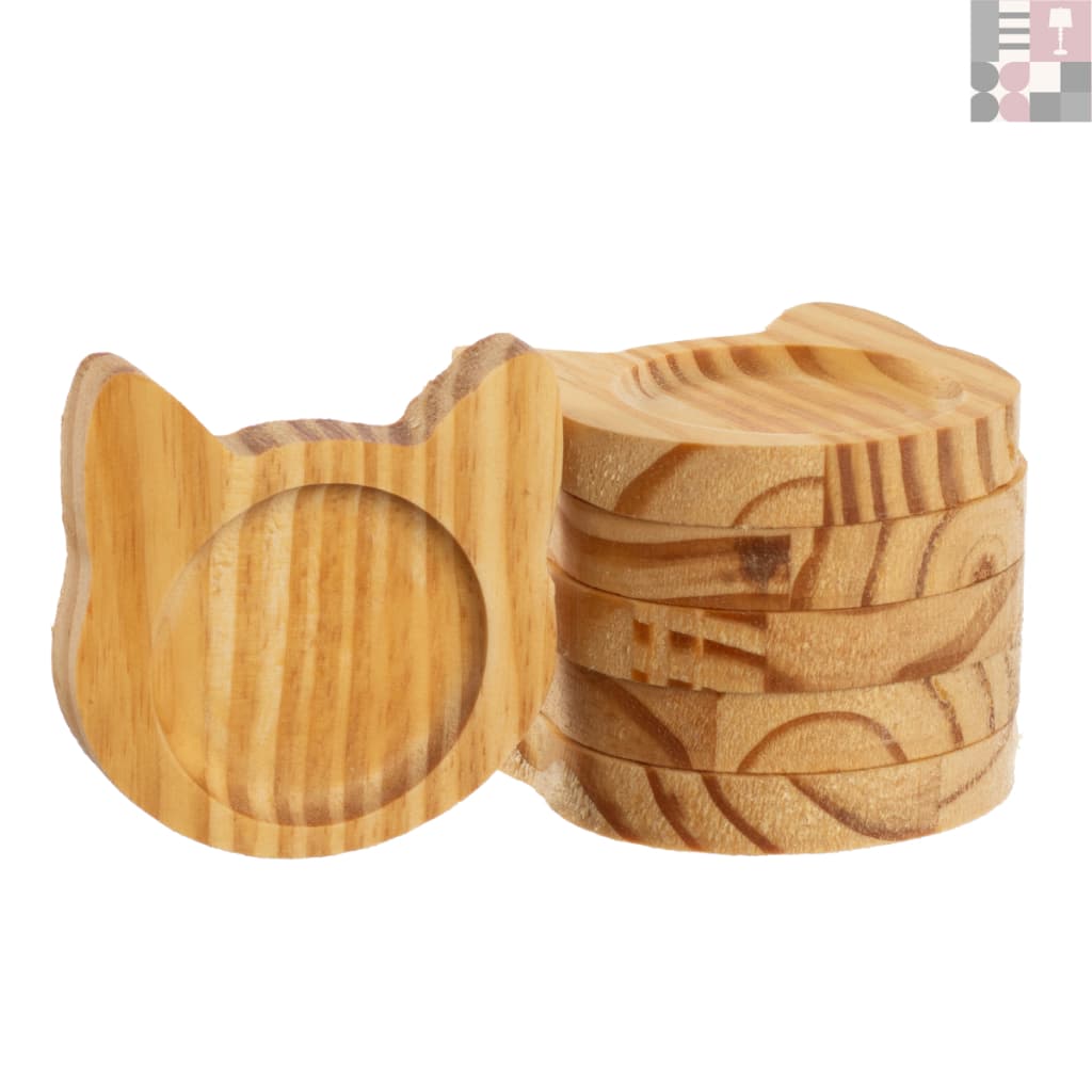 Kit Jogo Pires De Madeira Pinus Para Xícara de Café Copo Expresso Gato