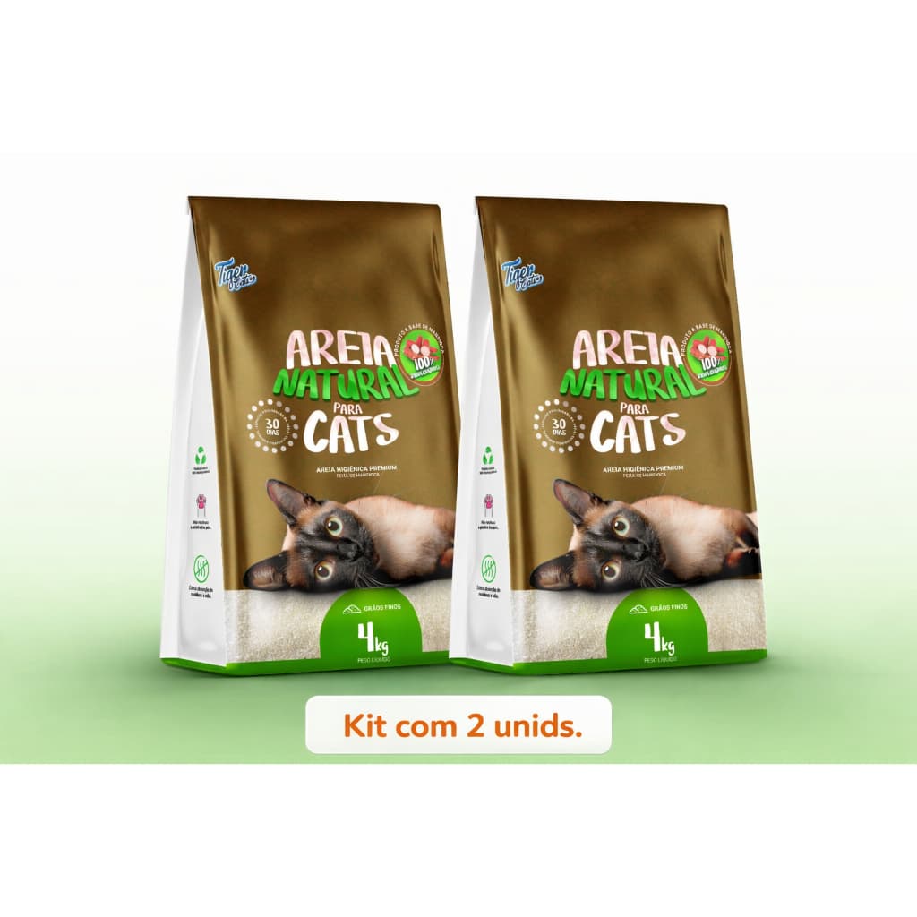 Areia Higiênica Natural Biodegradável Gatos Tiger Cats 4kg forma torroes firmes em 5 minutos kit com 2 unids