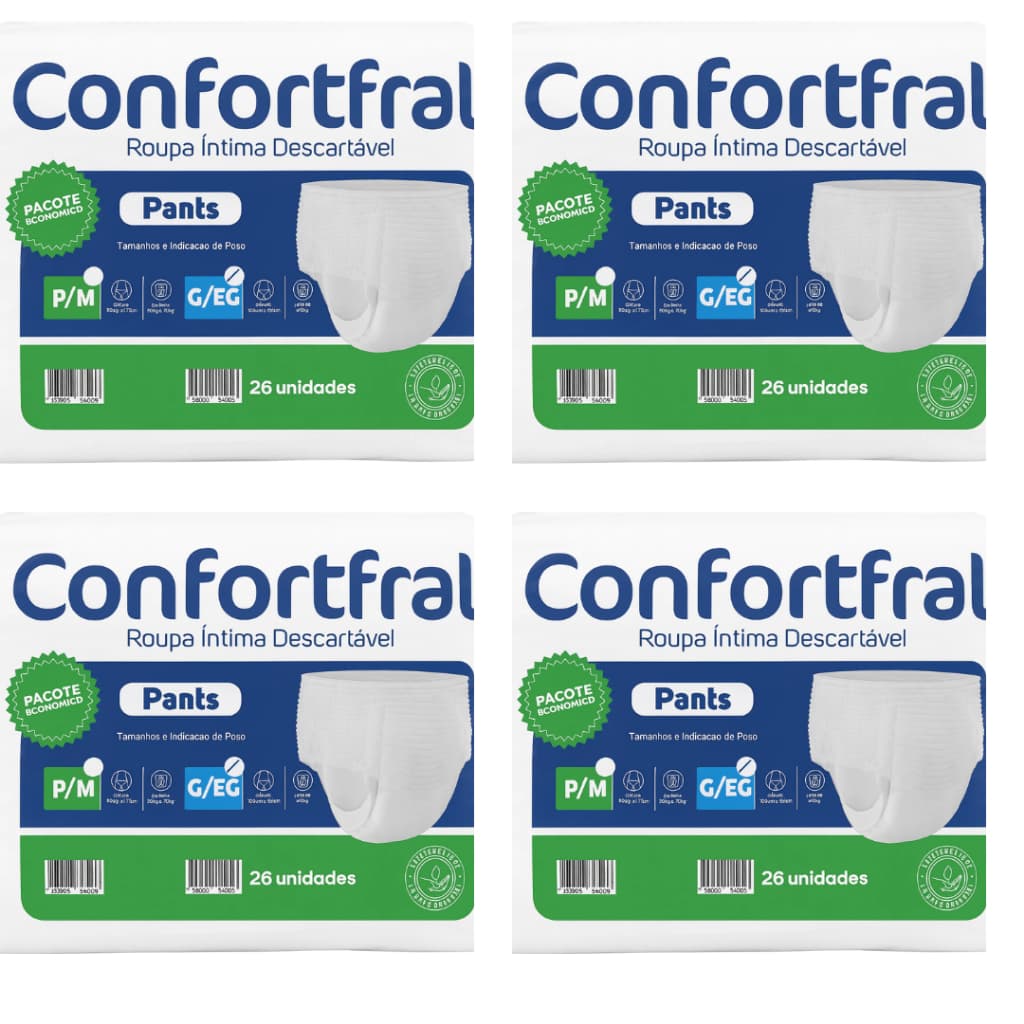 KIT  PACOTES /PACOTÃO FRALDA CALÇA ADULTO PANTS ROUPA INTIMAG/ PM/EG CONFORTFRAL 26 UN CADA 2 LINHA