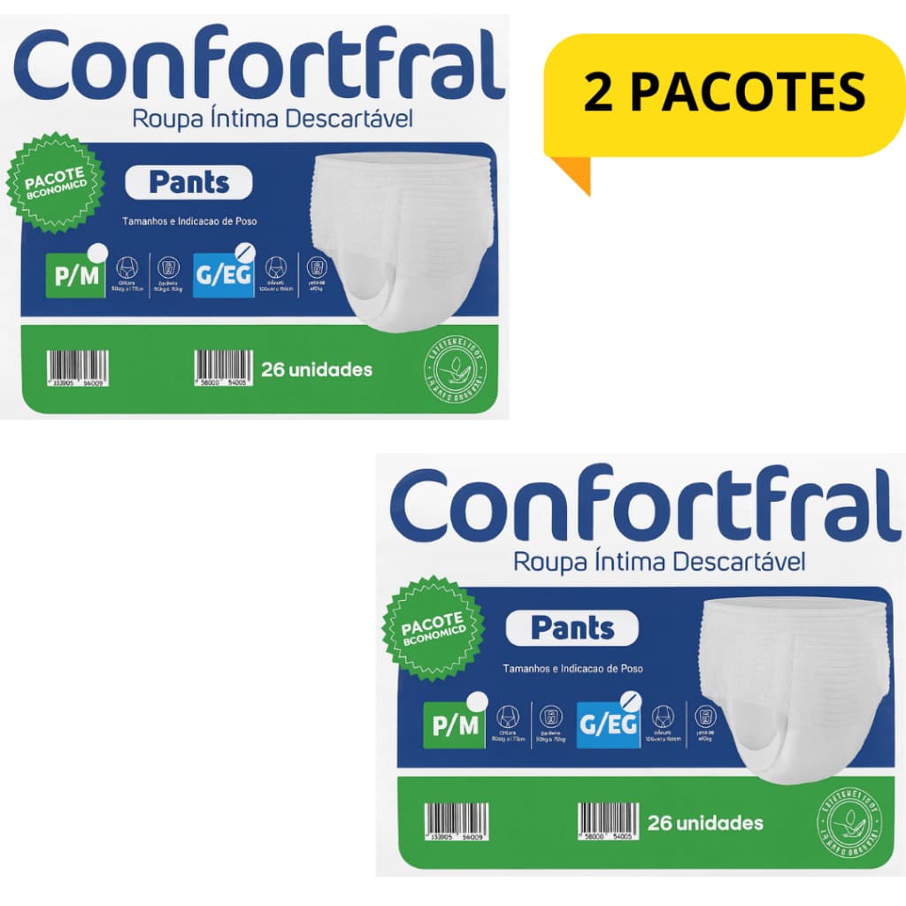 KIT 2 PACOTES /PACOTÃO 2 LINHA  ADULTO PANTS ROUPA INTIMA G/EG CONFORTFRAL  52 UN TOTAL