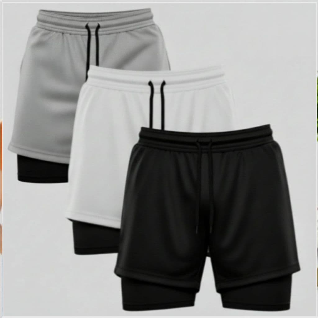 Kit 3 Shorts Bermuda Masculino 2 em 1 Compressão Treino Academia