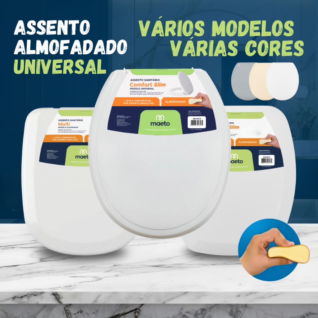 Assento Sanitário Universal Almofadado Acolchoado Fofinho Oval Retangular Quadrado Branco Bege Cinza
