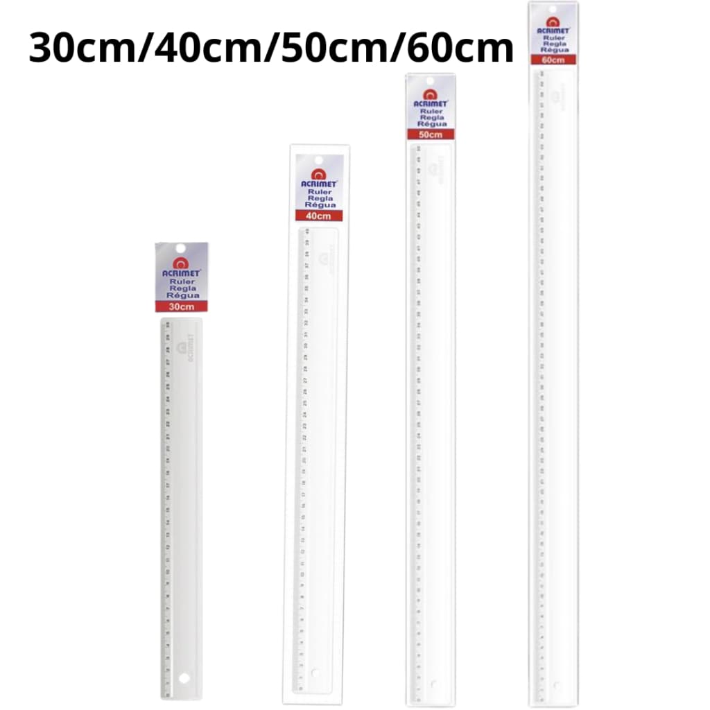 Régua Transparente Super Resistente Acrimet 30 / 40 / 50 / 60 cm – Escolar e Profissional