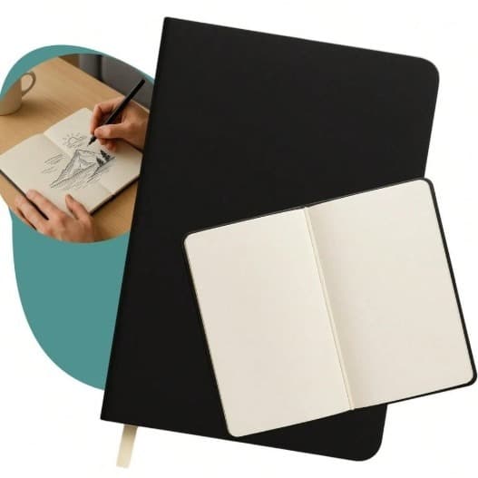 Caderno costurado A5 Com Pauta e Capa Couro Preto Sketchbook com Elástico Yin's Paper 96 folhas /Anotação,Resumos