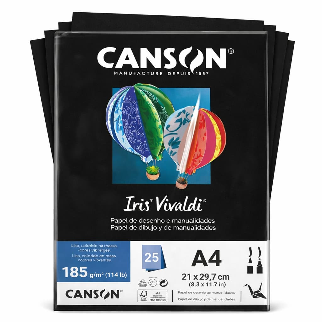 Papel Canson Iris Vivaldi Preto com 25 Folhas A4 185g - 66661533