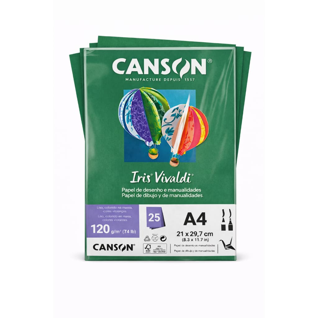 Papel Canson Iris Vivaldi Verde Escuro com 25 Folhas A4 185g - 66661527