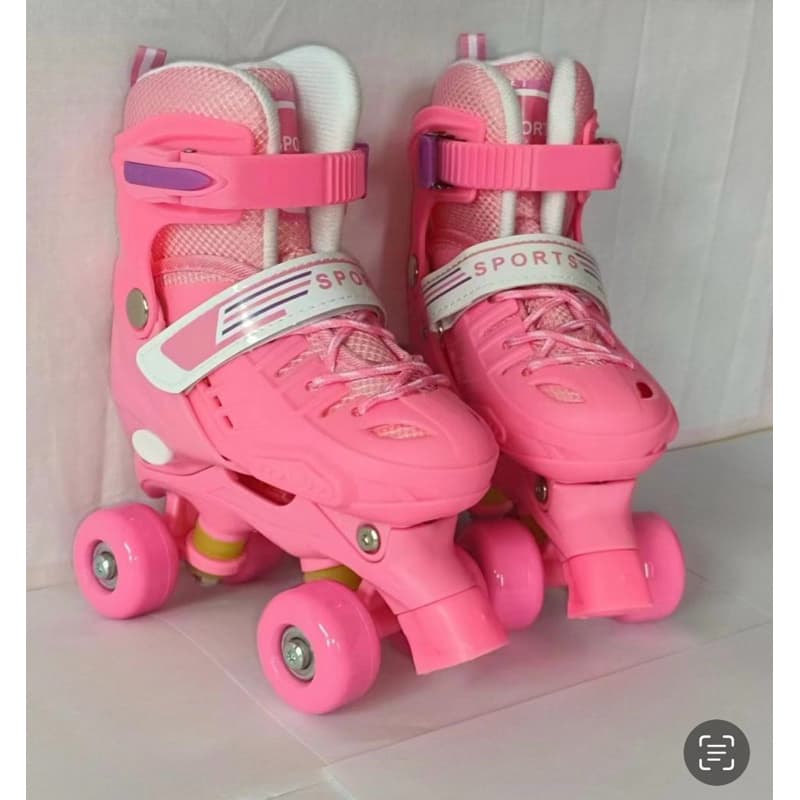Patins Rosa Quad 4 Rodas Infantil Tamanho Ajustável Com ou Sem Kit