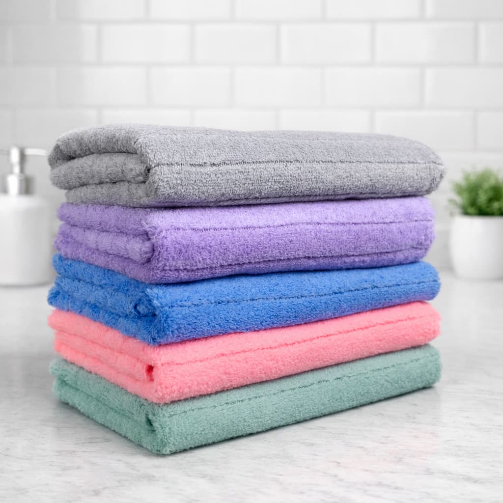 Kit 5 Toalhas de Rosto Microfibra Super Macia Felpuda e Absorvente Secagem Rápida 35x75cm