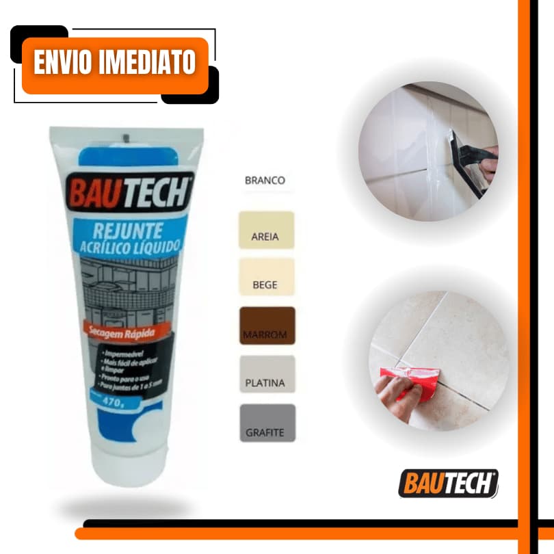 Rejunte Acrílico Líquido Bautech 470g Impermeável Flexível Fácil Aplicação Várias Cores
