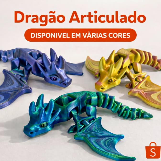 Dragão Articulado 3D Press the Wyvern • 24cm • PLA Duo • Cores Exclusivas • Colecionável Decorativo