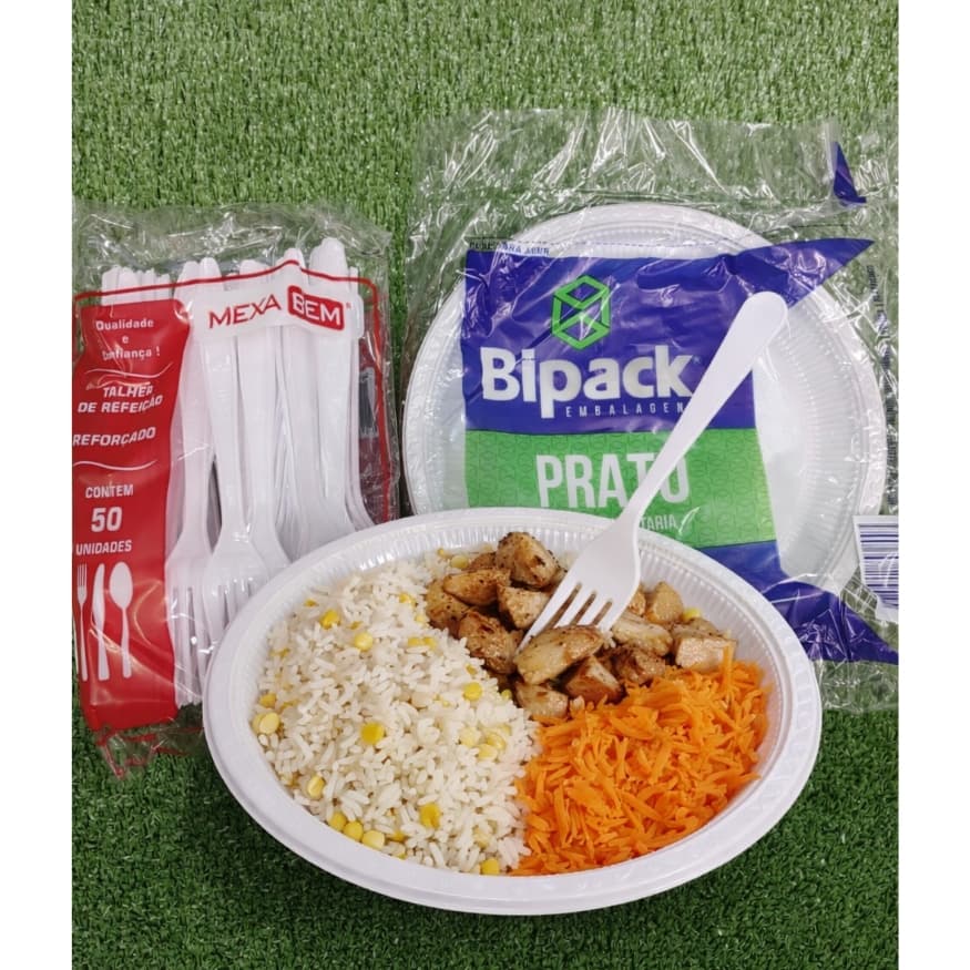 Kit churrasco prato e garfo refeição descartável  prato raso 21cm, mais garfo reforçado