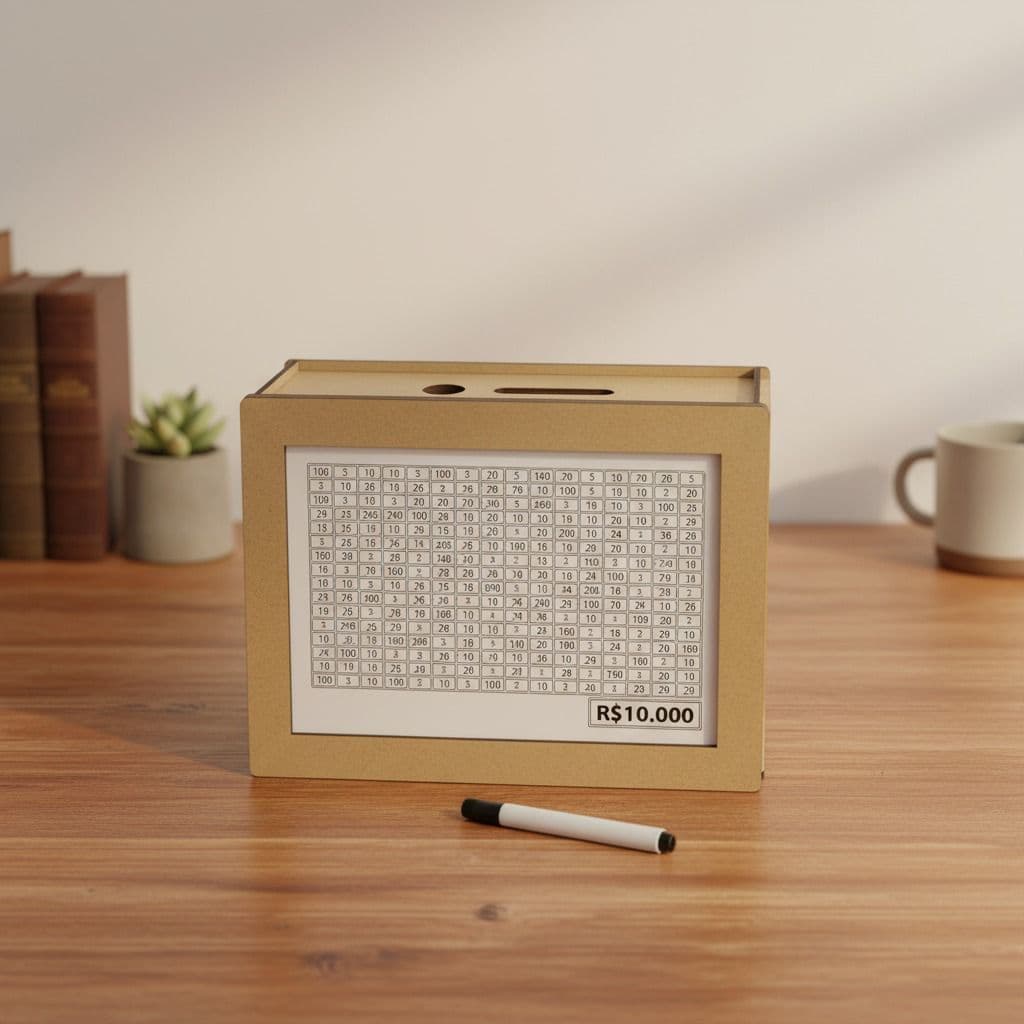Cofrinho Japonês MDF Desafio 10 Mil Cofre de Economia com Caneta de Brinde