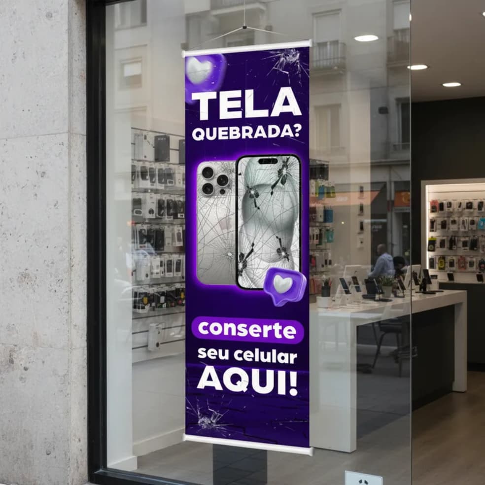 Banner Lona Assistência Técnica Conserto Manutenção Celular SmartPhone Iphone Tela Quebrada 100x30