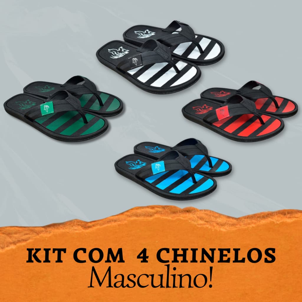 Kit com 4 Pares de chinelo Masculino Casual Macio Tira Larga Antiderrapante