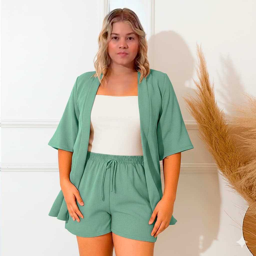 Conjunto Feminino Short e Kimono 2 Peças  Duna Casual