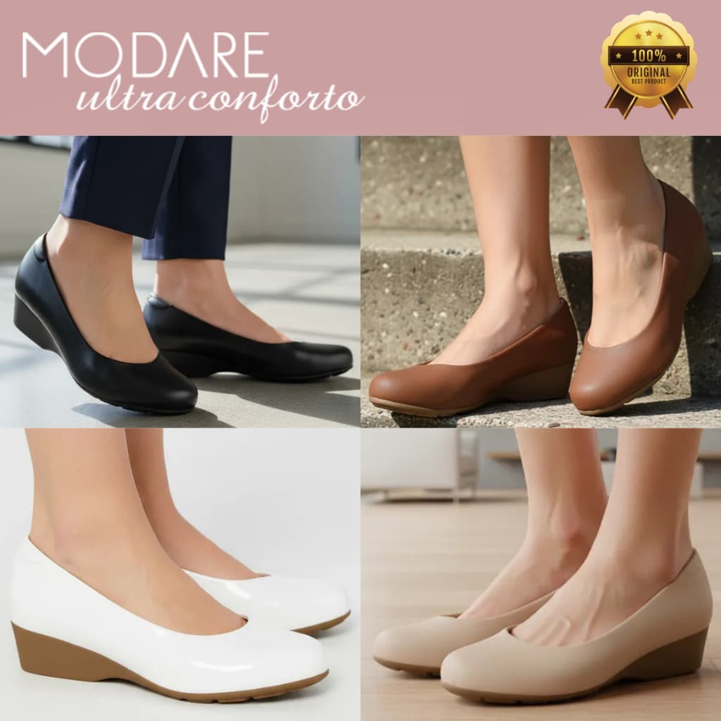 Sapato Feminino Ortopédico Modare Ultraconforto Joanete Salto Baixo Anabela Plataforma Original
