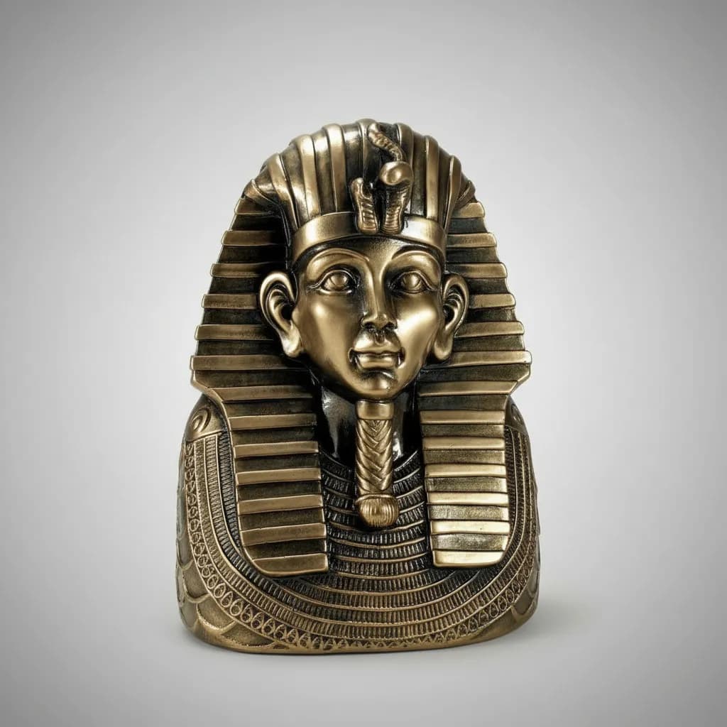 Estatueta Busto Faraó Tutankamón - Egito - Egípcio - Linha luxo ônix ouro metálico