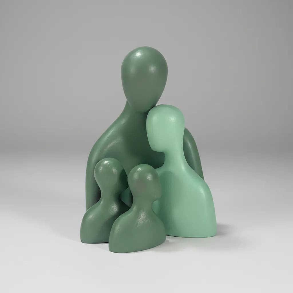 Estatueta Família Coração - Pai Mãe E Filho Casal - os corações se encaixam