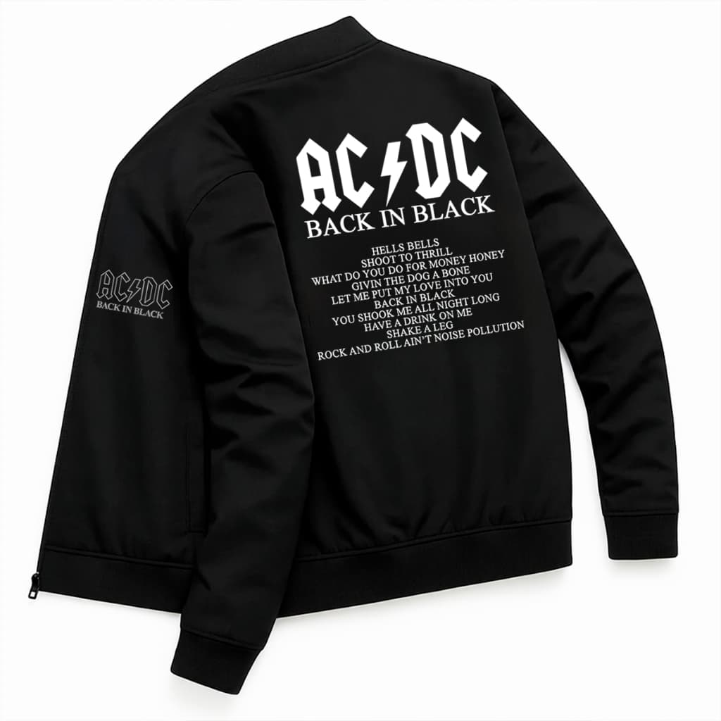Jaqueta Bomber Masculina Esportiva AcDc Banda Hard Rock Back In Black Álbuns -Darknezz