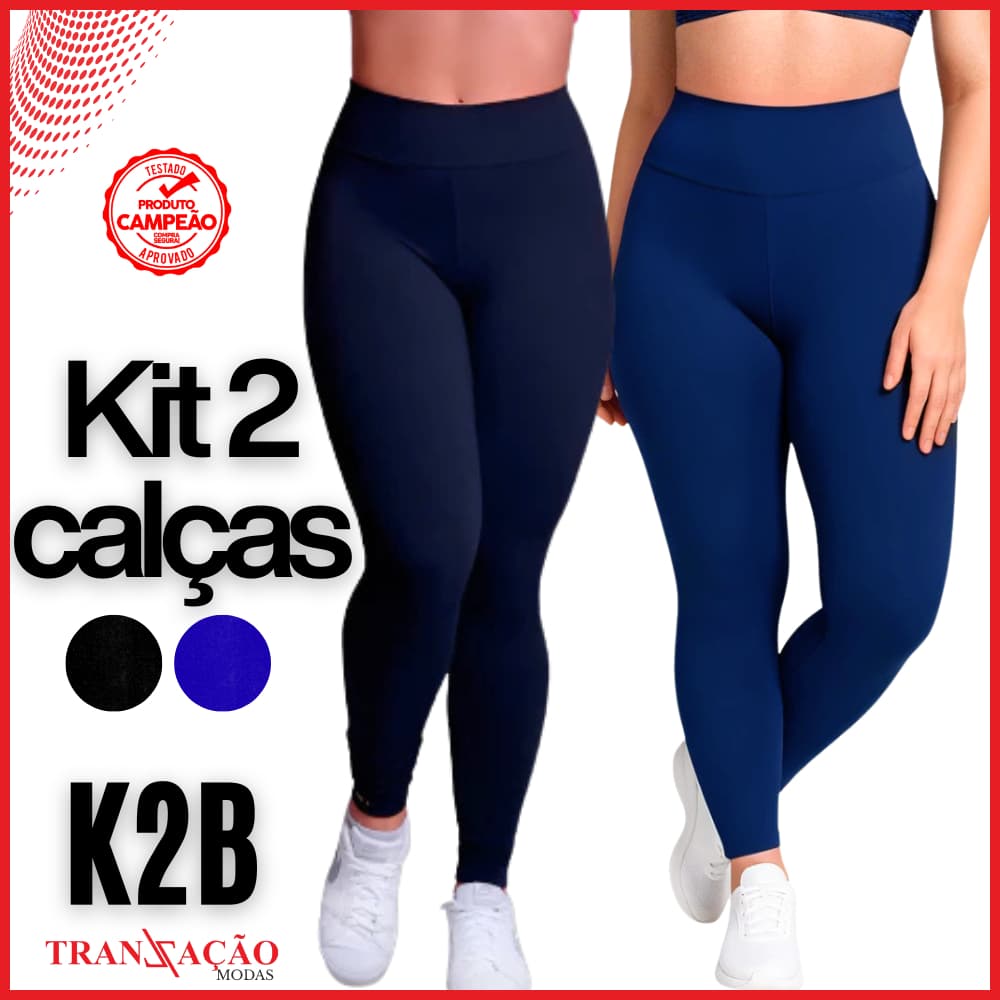 Kit Duas Calça Legging K2B Feminina Tecido Grosso Cos Alto Não Fica Transparente FIDELMA Leg Academia Fitness